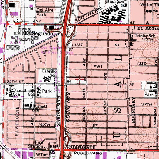 Topographic Map of Ocean Gate Southern Baptist Church, CA