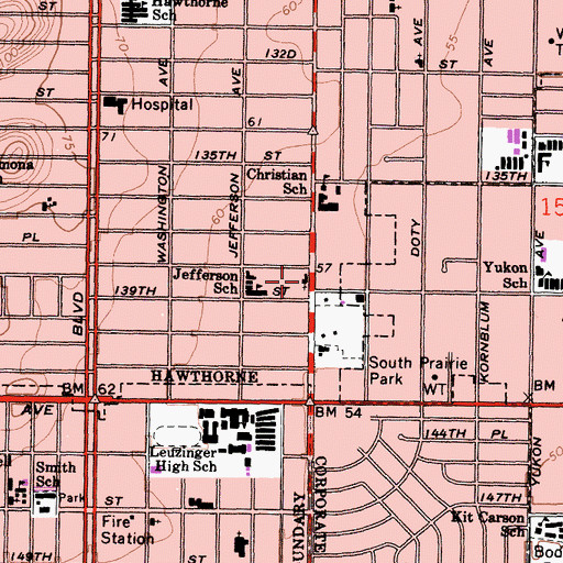 Topographic Map of First Baptist Church of Hawthorne, CA