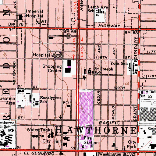 Topographic Map of Saint Joseph Catholic Church, CA
