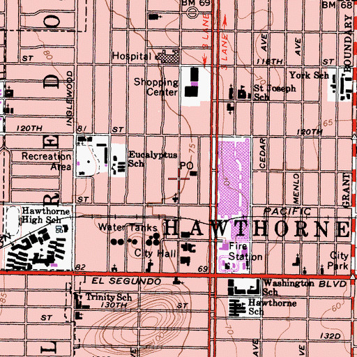 Topographic Map of Islamic Center of Hawthorne, CA