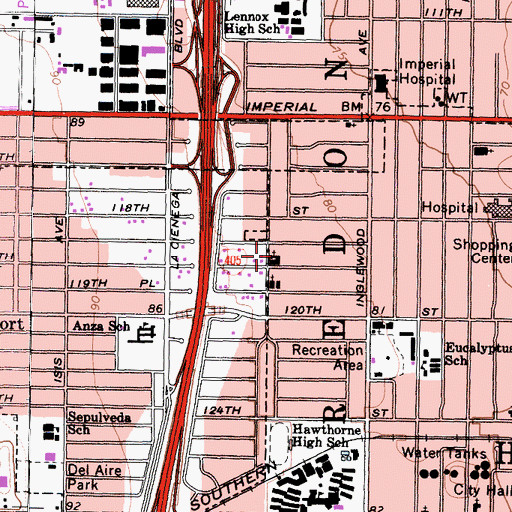 Topographic Map of Del Aire Assembly of God Church, CA