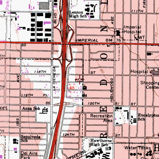 Topographic Map of Asamblea De Dios Cristo Viene, CA