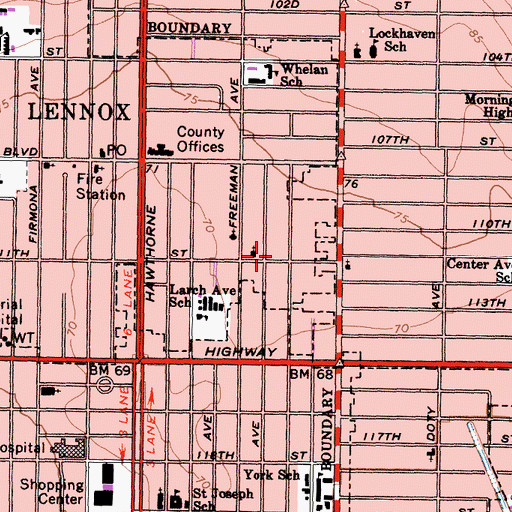 Topographic Map of Lennox Bethany Baptist CHurch, CA