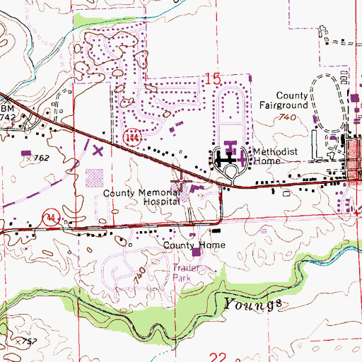 Topographic Map of Johnson Memorial Hospital, IN