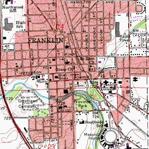Topographic Map of First Baptist Church, IN