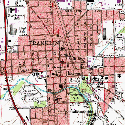 Topographic Map of First Presbyterian Church, IN