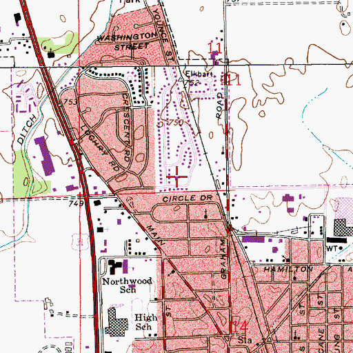 Topographic Map of Temple Baptist Church, IN