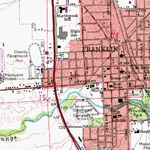 Topographic Map of Second Baptist Church, IN