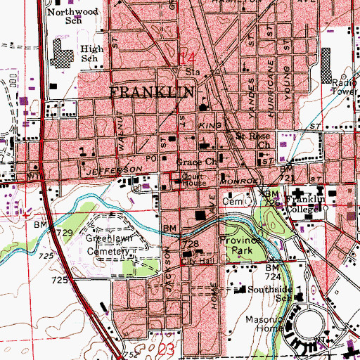 Topographic Map of Johnson County Courthouse Square, IN