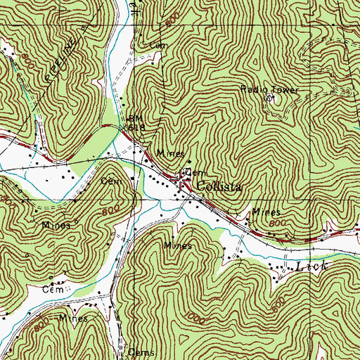 Topographic Map of Collista Railroad Station (historical), KY