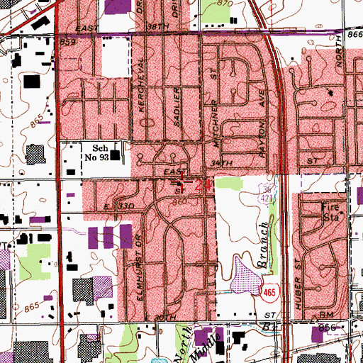 Topographic Map of Shadeland Baptist Church, IN
