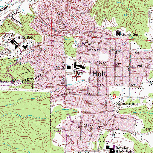 Topographic Map of Woody Clements Stadium, AL