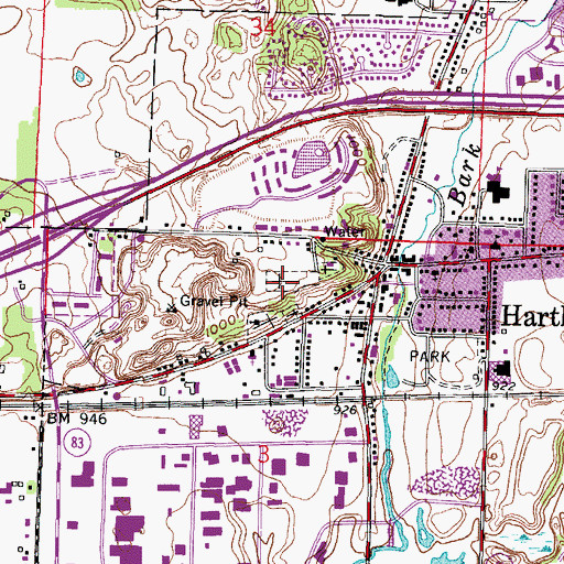 Topographic Map of Village of Hartland Cemetery North, WI