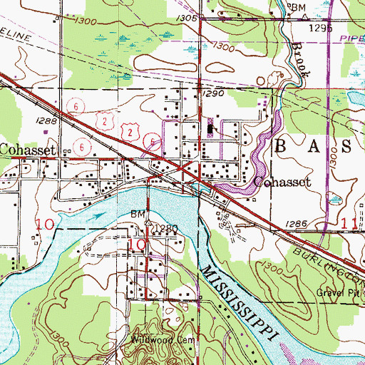 Topographic Map of Cohasset Post Office, MN