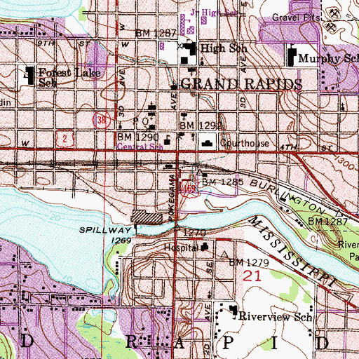Topographic Map of Grand Rapids Middle School, MN
