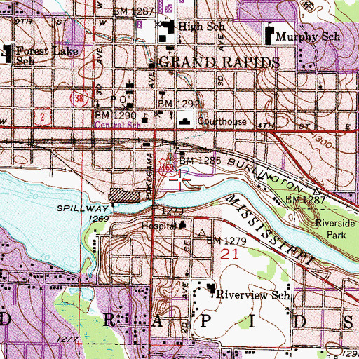 Topographic Map of Grand Rapids Public Library, MN