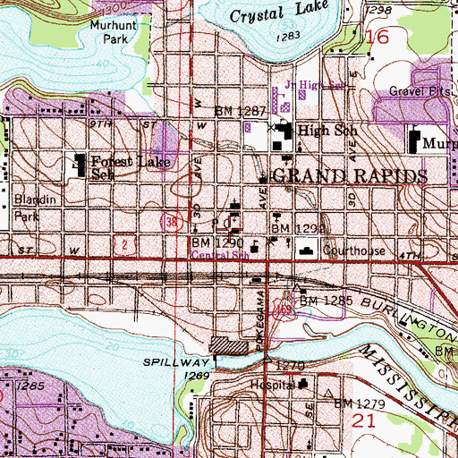 Topographic Map of Grand Rapids Post Office, MN