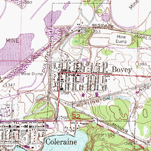 Topographic Map of Bovey Police Department, MN