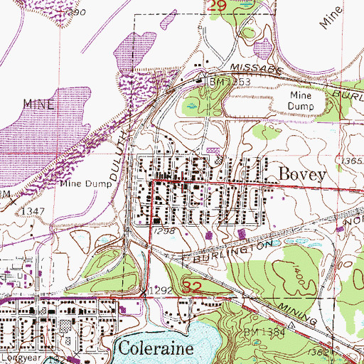 Topographic Map of Bovey Public Library, MN