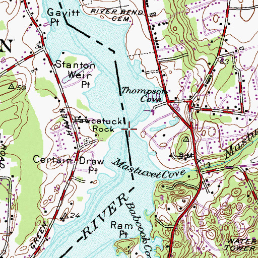 Topographic Map of Pawcatuck Rock, CT