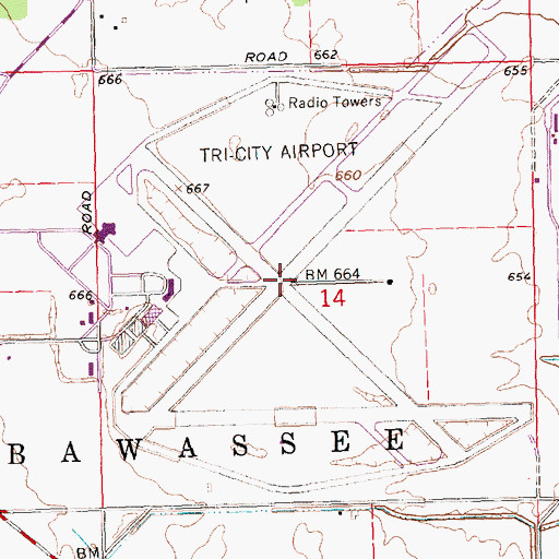 Topographic Map of Tri City Army Air Field (historical), MI