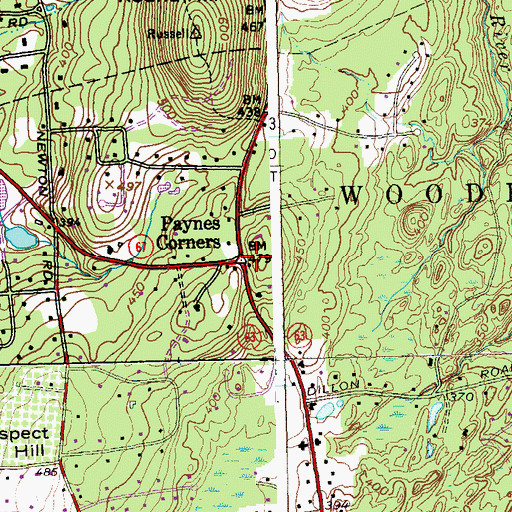 Topographic Map of Paynes Corners, CT