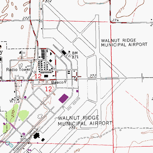 Topographic Map of Walnut Ridge Army Air Field (historical), AR