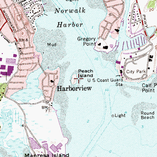 Topographic Map of Peach Island, CT