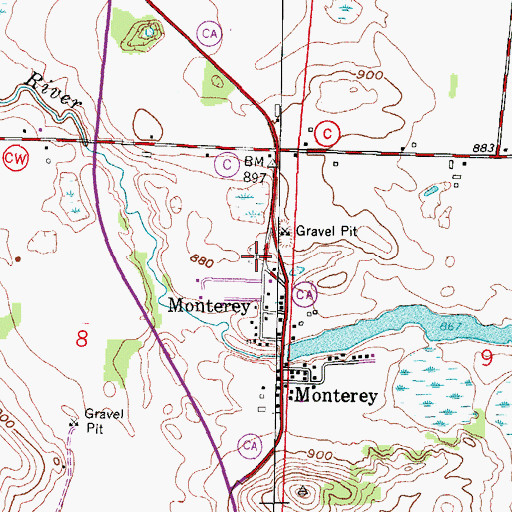 Topographic Map of Monterey Village Cemetery, WI