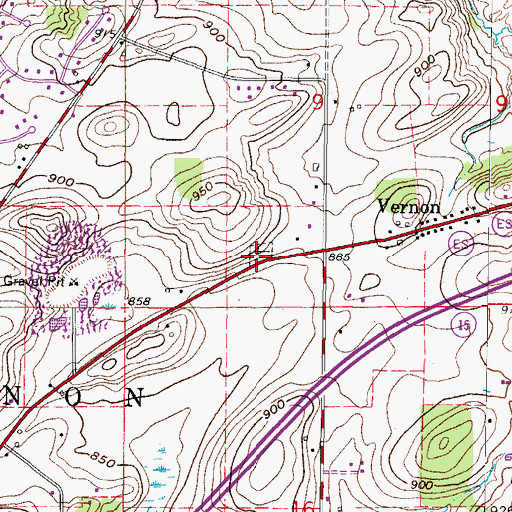 Topographic Map of Vernon Center Cemetery, WI