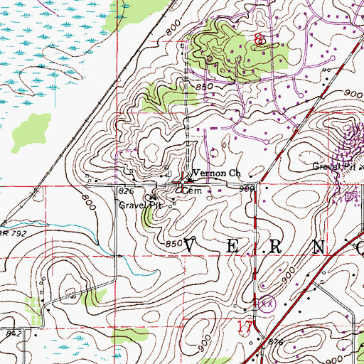 Topographic Map of Vernon Evangelical Lutheran Cemetery, WI