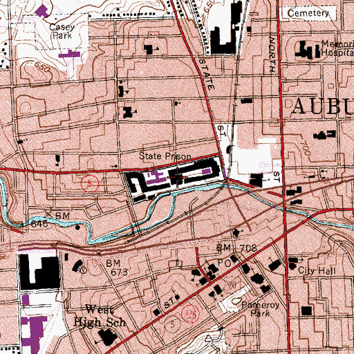 Topographic Map of Auburn Correctional Facility, NY