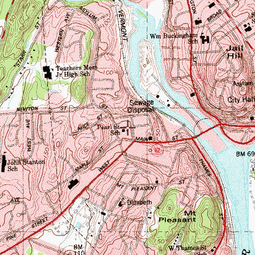 Topographic Map of Pearl Street School, CT