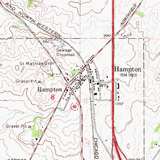 Topographic Map of Hampton Post Office, MN