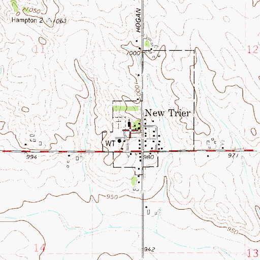 Topographic Map of Saint Mary's Church, MN