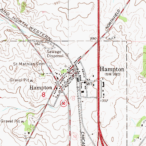 Topographic Map of Hampton, MN