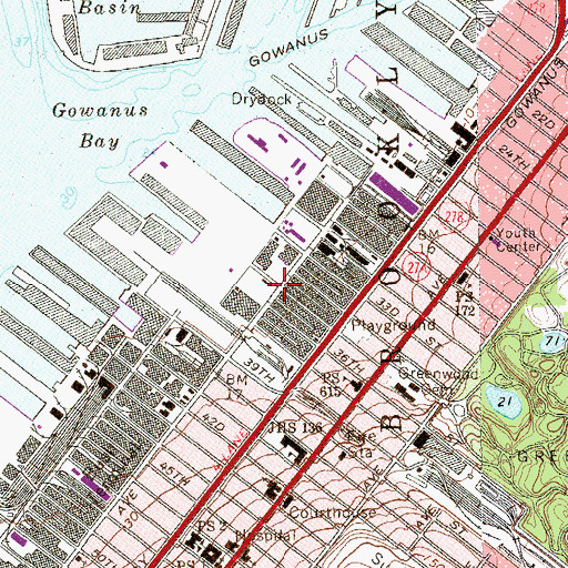 Topographic Map of Southwest Brooklyn Industrial Business Zone, NY