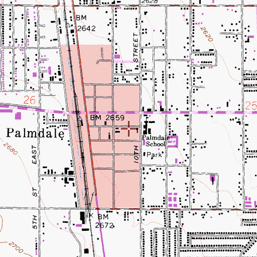 Topographic Map of Foursquare Church of Palmdale, CA