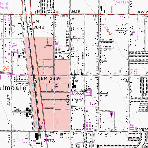 Topographic Map of First Baptist Church of Palmdale, CA