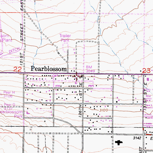 Topographic Map of Pearblossom Community Methodist Church, CA