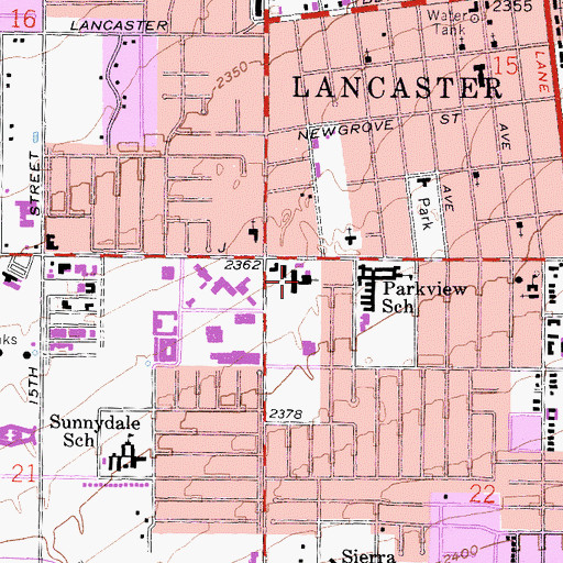 Topographic Map of Lancaster United Methodist Church, CA