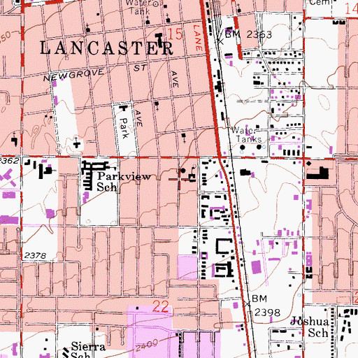 Topographic Map of Lancaster New Life Church, CA