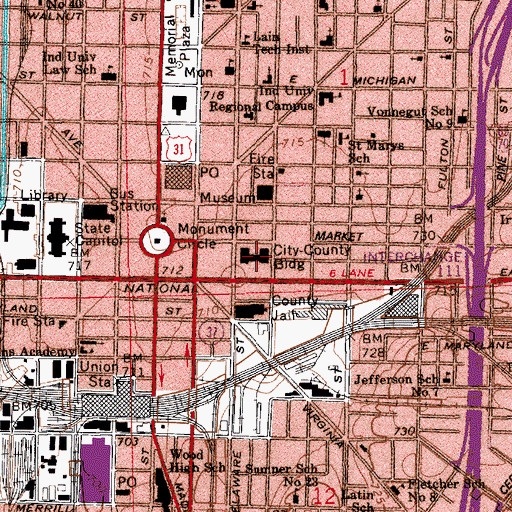 Topographic Map of City-County Building, IN