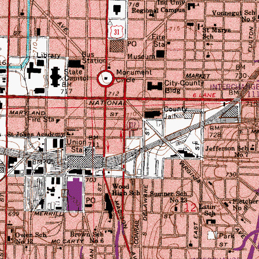 Topographic Map of Conseco Fieldhouse, IN