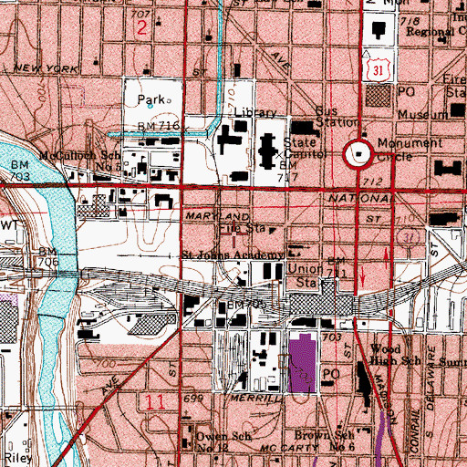 Topographic Map of Indiana Convention Center, IN