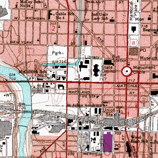 Topographic Map of Indiana Government Center, IN
