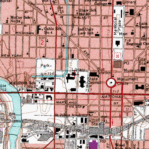 Topographic Map of Indiana State Library, IN