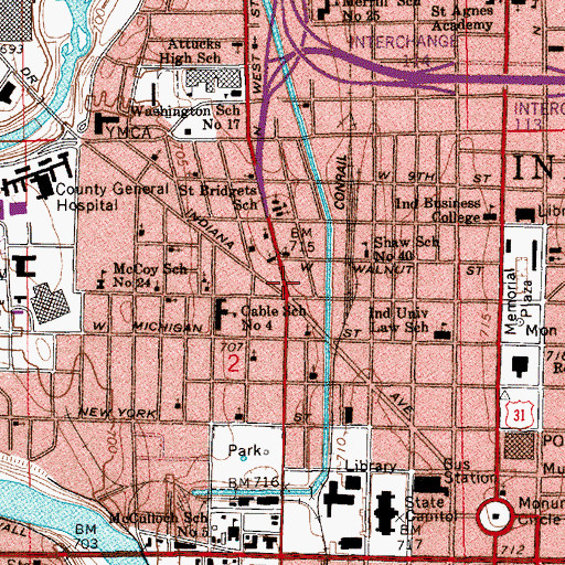 Topographic Map of Madam Walker Urban Life Center and Theater, IN