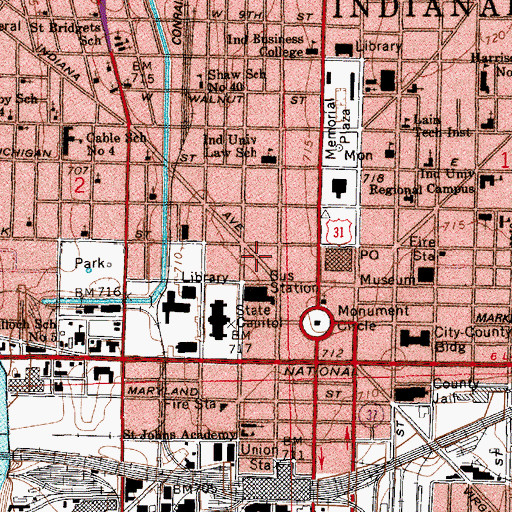 Topographic Map of One America Building, IN