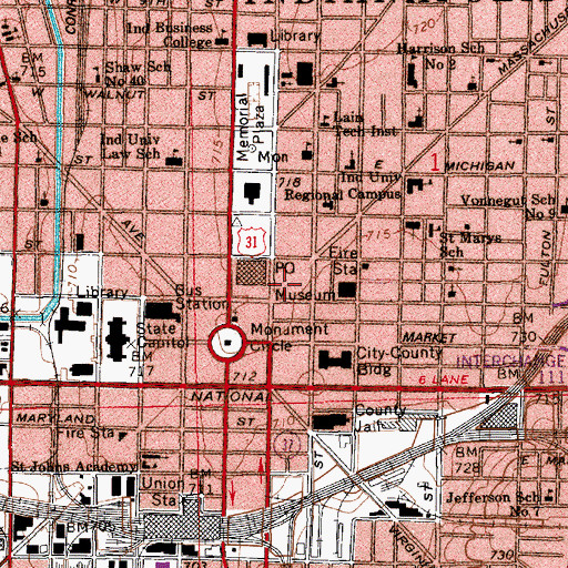 Topographic Map of One Indiana Square, IN